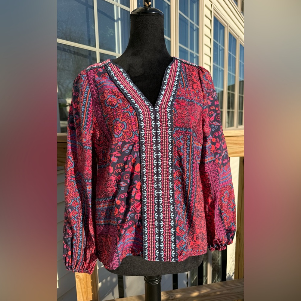 Skies Are Blue Red and Blue Bohemian Blouse